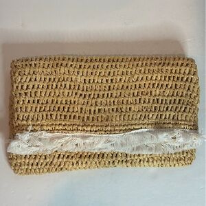 Bujibaja Raffia Straw Envelope Clutch White Fringe Bag